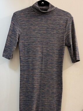 Quiet Luxury Ribbed Mock Neck Midi Dress Size M Striped